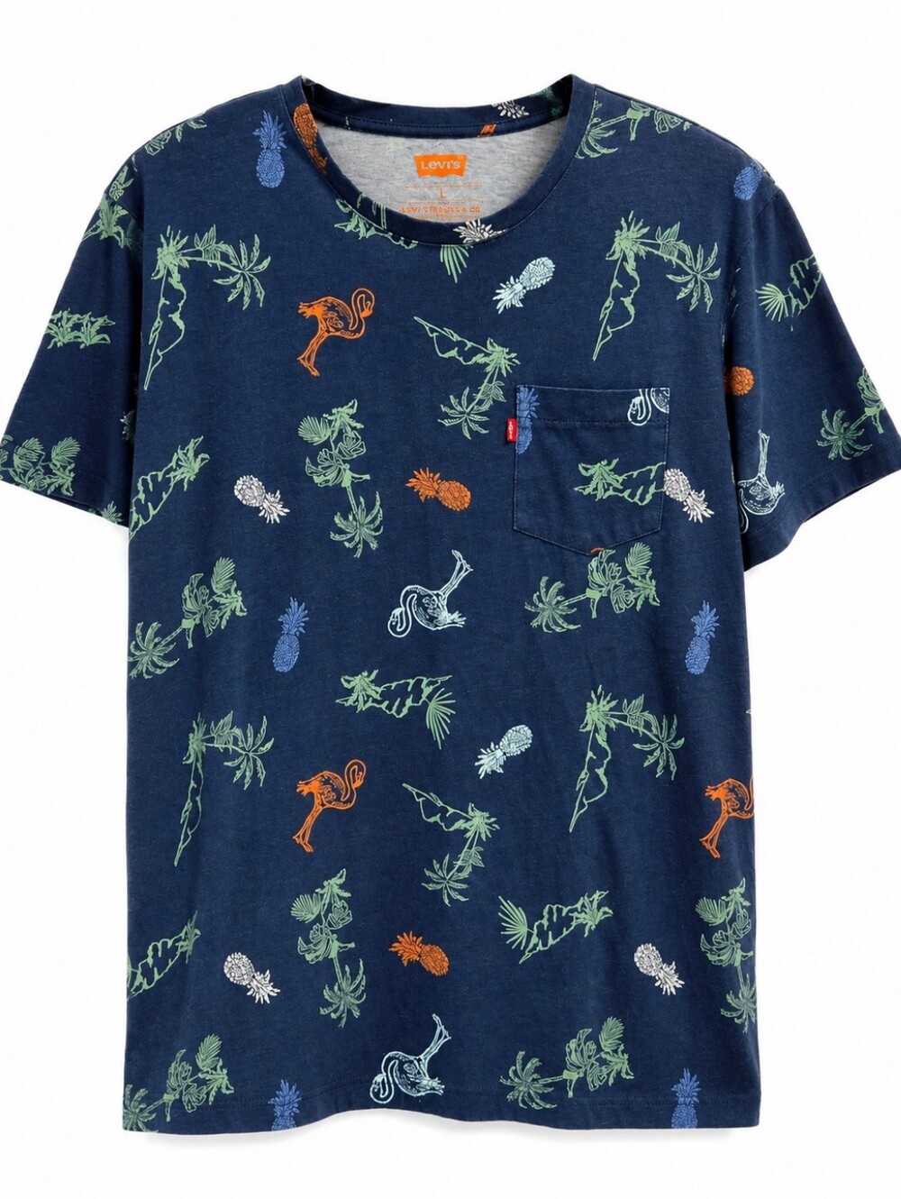 Levi’s Tropical Flamingo Pineapple Tee Shirt Men’s Large Blue Beach Summer